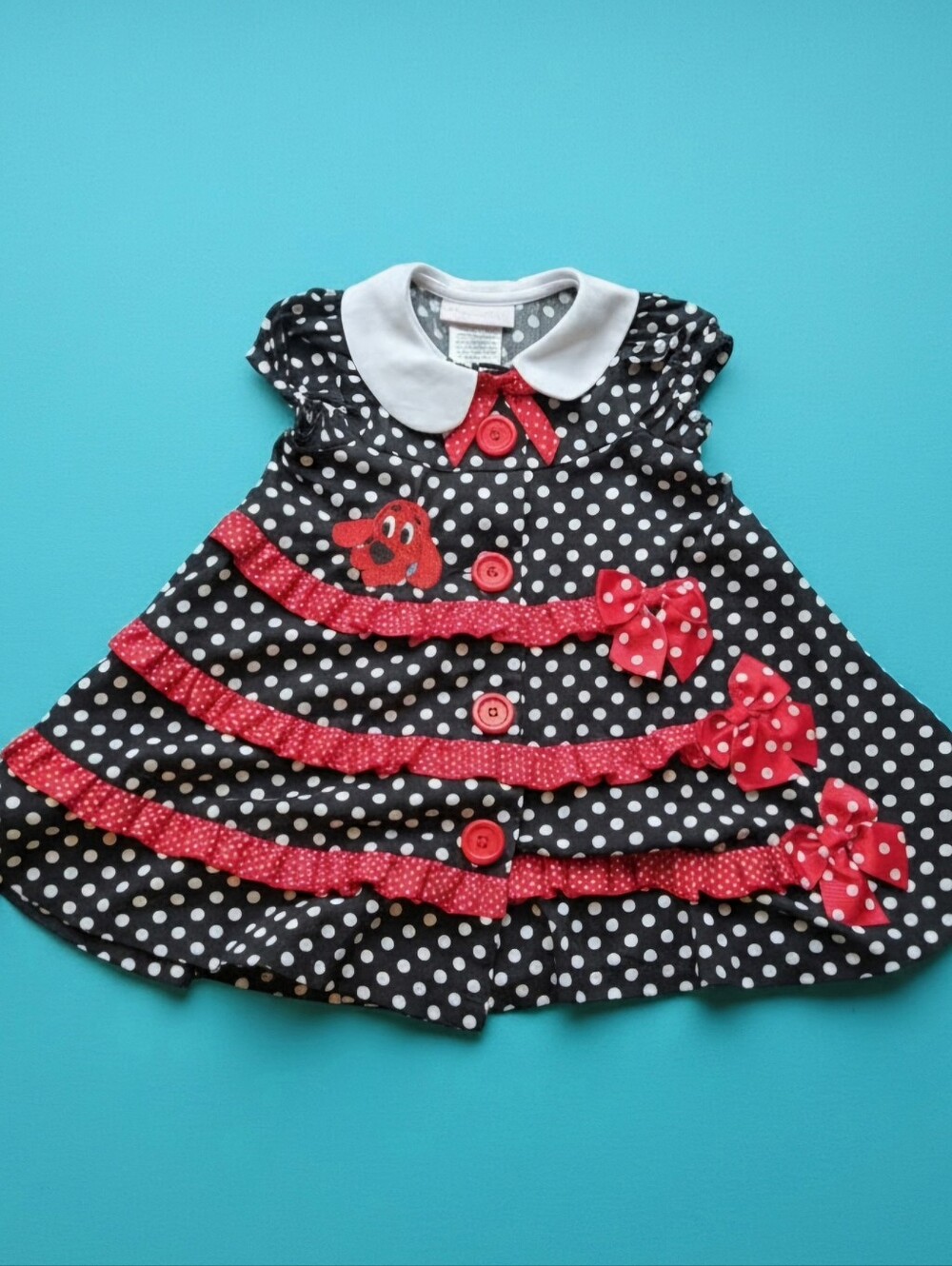 Upcycled Bonnie Baby 24M Clifford the Big Red Dog Retro Polka Dot Boutique Dress